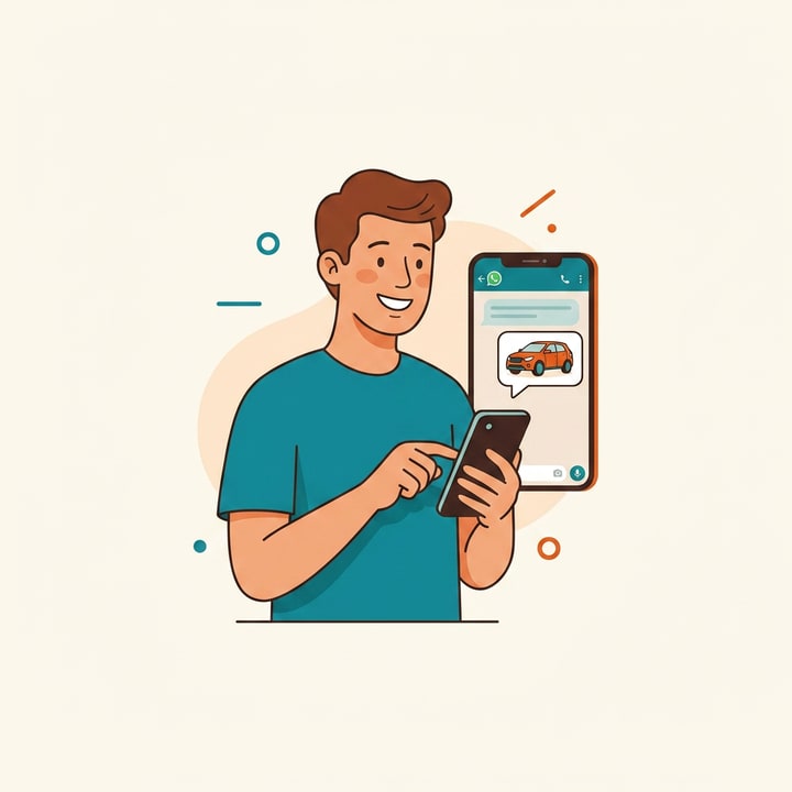 Persona escribiendo por WhatsApp para alquilar un carro