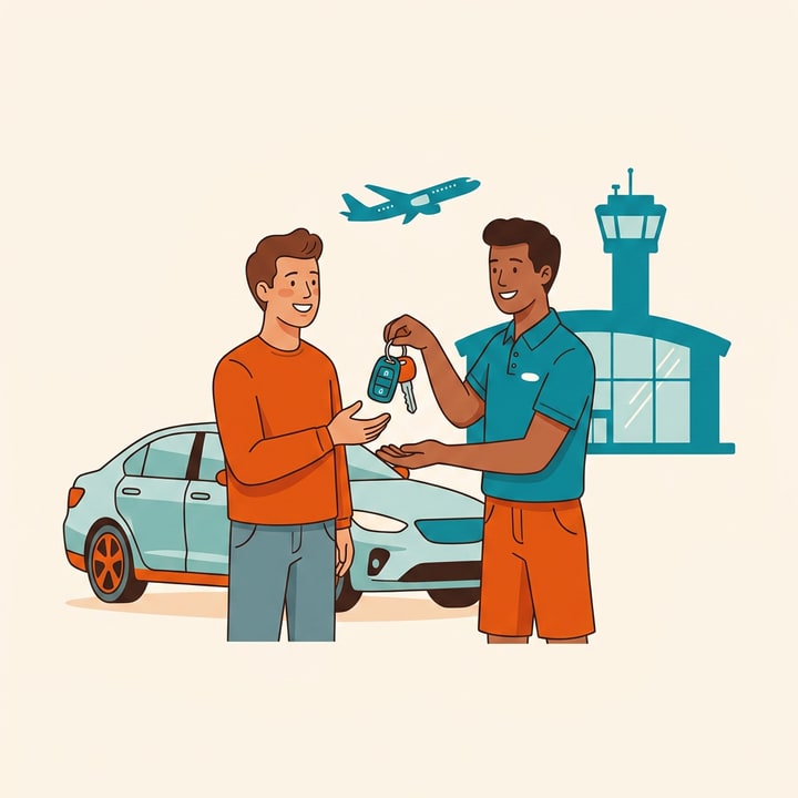 Entrega de las llaves del carro al cliente en el aeropuerto